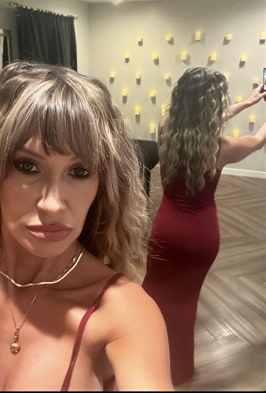 Armanda in a red dress