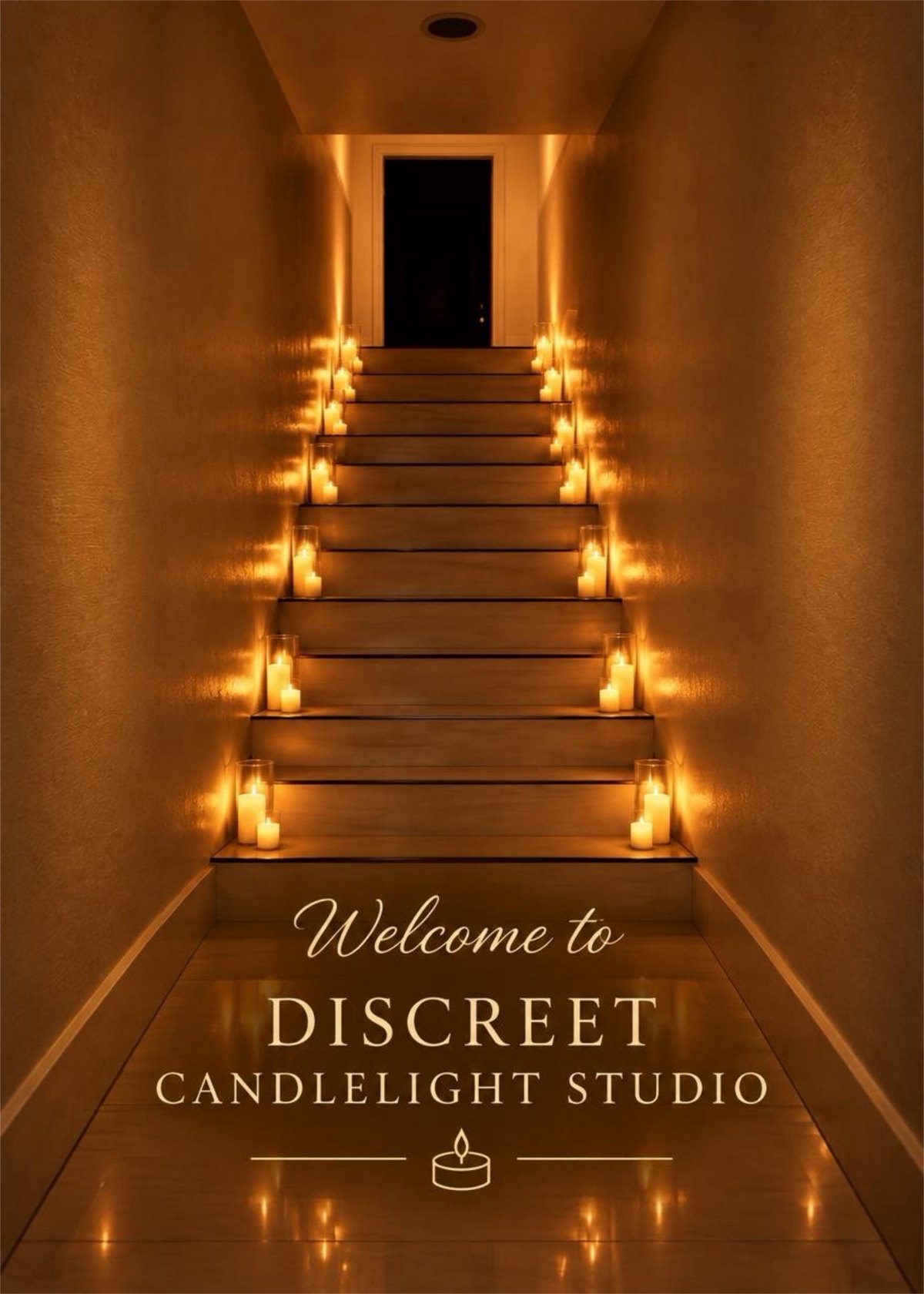 Candlelit staircase leading up to the studio